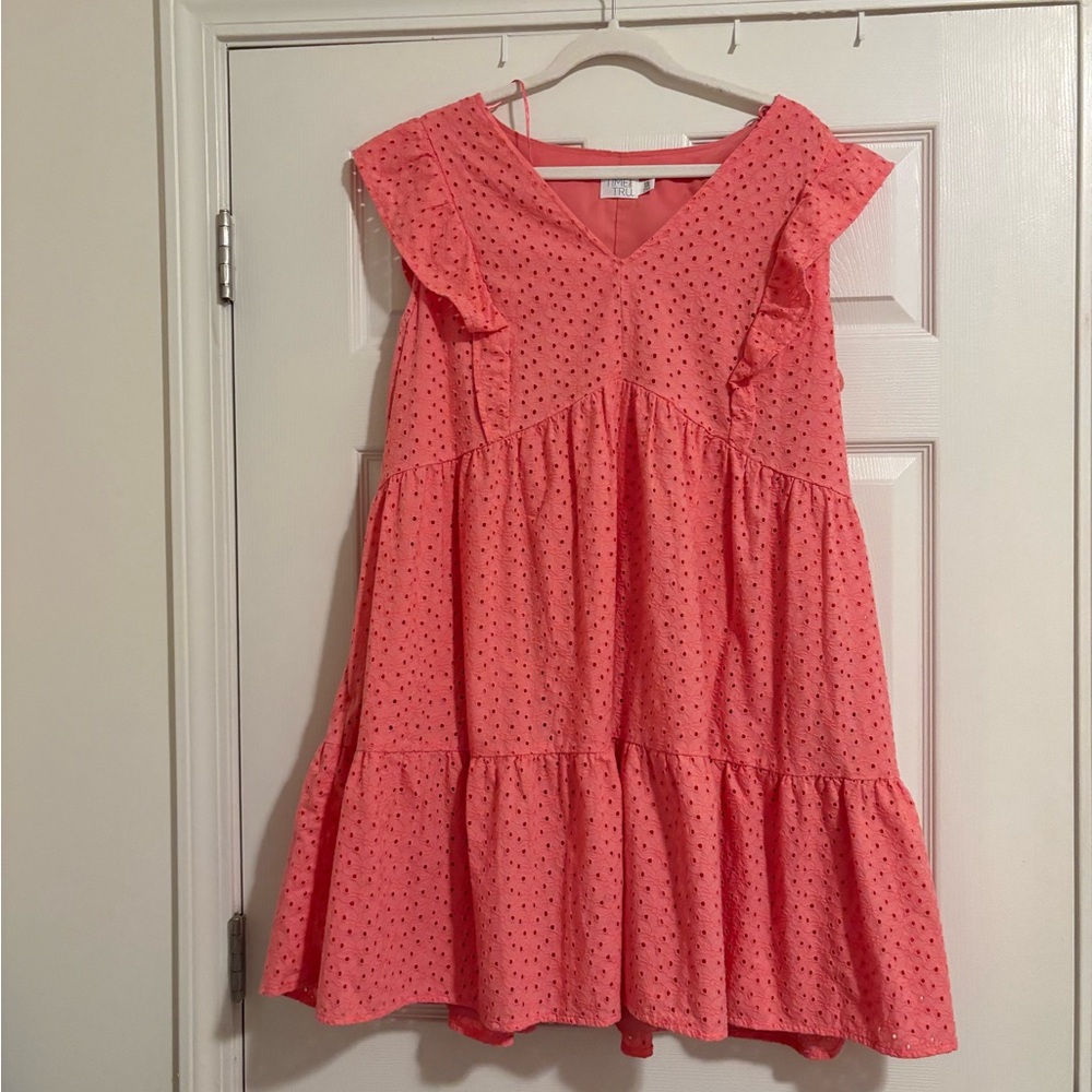 Time and Tru Coral Eyelet Ruffle Tier Dress